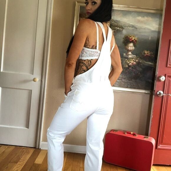 Pepe white denim overalls jeans distressed - Picture 2 of 6